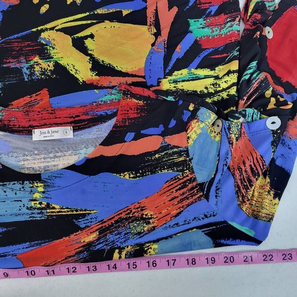 Jess & Jane Womens Large Abstract Tunic Top Button Details Wearable Art Colorful - Picture 7 of 8